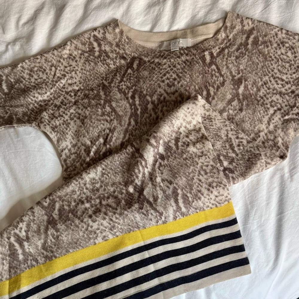 LOFT Beige and Brown Patterned Sweater